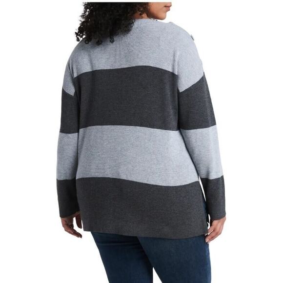 VINCE CAMUTO NEW $89 Stripe Tunic‎ Sweater Dark Willow Black Gray Stripe 1X - Picture 2 of 3